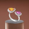 City Lights Rings – Open two stone orange and pink sapphire ring with diamonds on 18K white gold